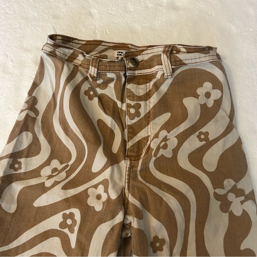 Billabong free fall high waisted wide leg pants orange white 70’s. Floral print - Picture 13 of 16